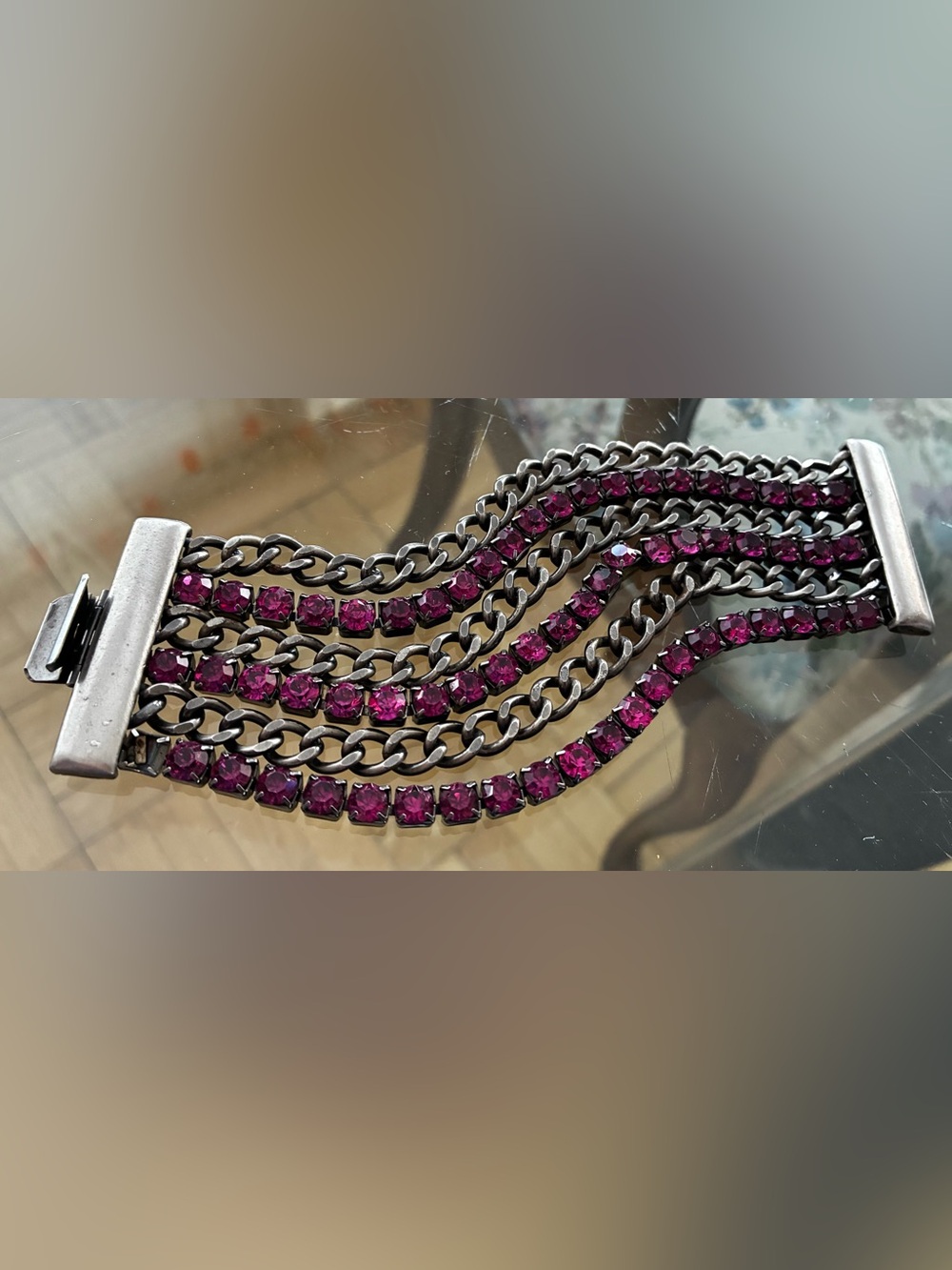 Multistrand Pink Crystal Chain Bracelet - Unbranded